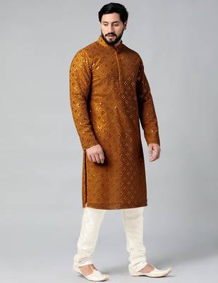 Mustard mirror embroidery kurta pajama 3