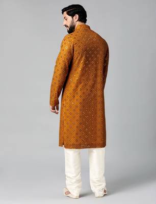 Mustard mirror embroidery kurta pajama 4