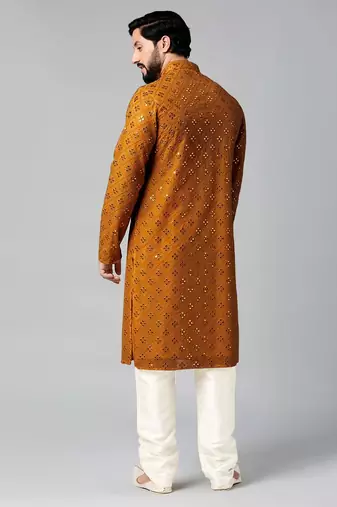 Mustard mirror embroidery kurta pajama
