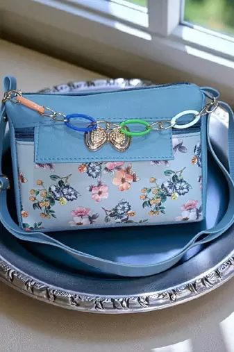 Stylish Blue Floral Sling Bag for Women – Trendy Crossbody Purse with Golden Chain Charm | Royal Collection of India
