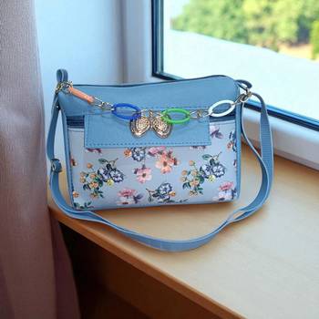 Stylish Blue Floral Sling Bag for Women – Trendy Crossbody Purse with Golden Chain Charm | Royal Collection of India 2