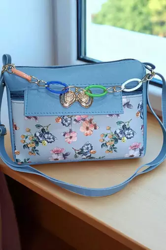 Stylish Blue Floral Sling Bag for Women – Trendy Crossbody Purse with Golden Chain Charm | Royal Collection of India