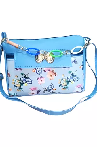 Stylish Blue Floral Sling Bag for Women – Trendy Crossbody Purse with Golden Chain Charm | Royal Collection of India