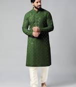 Olive green mirror embroidery kurta pajama