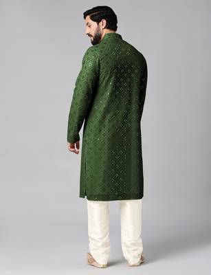 Olive green mirror embroidery kurta pajama 4