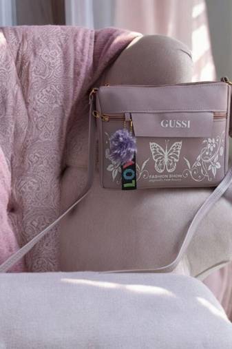 Lavender Butterfly Print Sling Bag for Girls – Trendy Crossbody Purse with Pompom Charm | Royal Collection of India