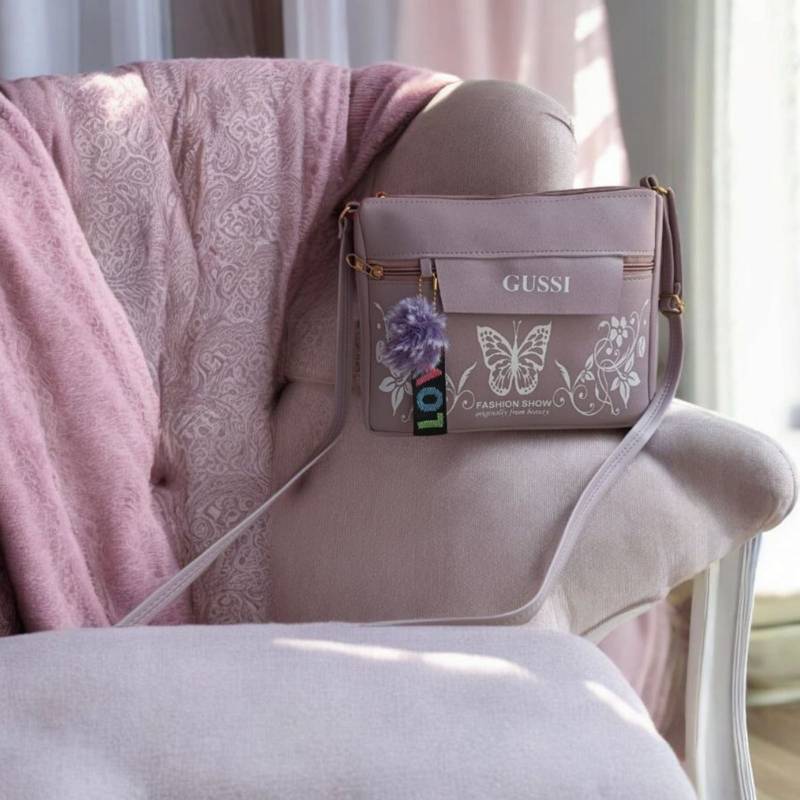 Lavender Butterfly Print Sling Bag for Girls – Trendy Crossbody Purse with Pompom Charm | Royal Collection of India