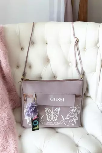 Lavender Butterfly Print Sling Bag for Girls – Trendy Crossbody Purse with Pompom Charm | Royal Collection of India