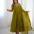  Olive Green Georgette Anarkali with Zari Neckline & Tassel Dupatta