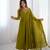  Olive Green Georgette Anarkali with Zari Neckline & Tassel Dupatta
