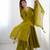  Olive Green Georgette Anarkali with Zari Neckline & Tassel Dupatta