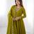  Olive Green Georgette Anarkali with Zari Neckline & Tassel Dupatta