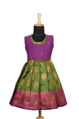 Kids green copper pendant pattu pavadai frocks 1