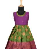 Kids green copper pendant pattu pavadai frocks