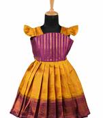 Mustard yellow copper pendant baby pattu pavadai frocks