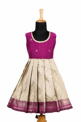 Girls magenta  banaras mughal pattu pavadai frocks 1
