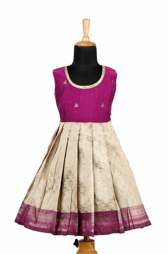 Girls magenta  banaras mughal pattu pavadai frocks