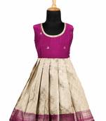 Girls magenta  banaras mughal pattu pavadai frocks