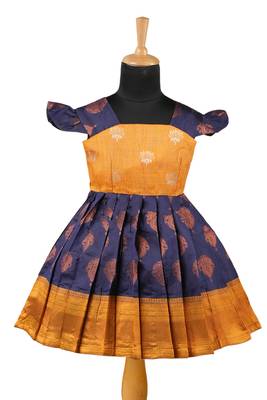 Navy blue copper pendant baby pattu pavadai frocks 1