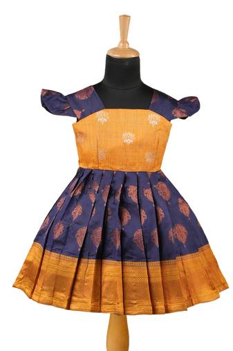 Navy blue copper pendant baby pattu pavadai frocks
