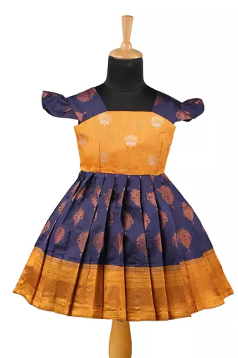 Navy blue copper pendant baby pattu pavadai frocks