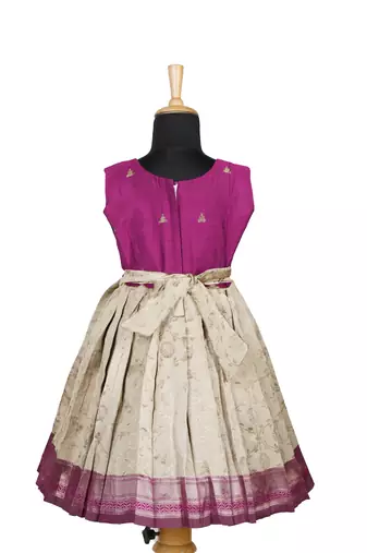 Girls magenta  banaras mughal pattu pavadai frocks