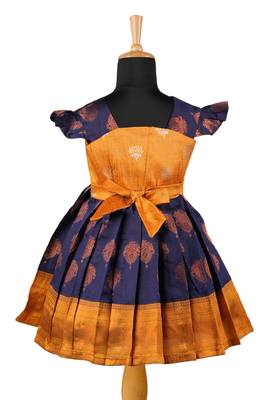 Navy blue copper pendant baby pattu pavadai frocks 2
