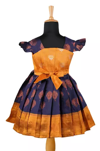 Navy blue copper pendant baby pattu pavadai frocks