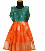 Kids orange shaded organza pattu pavadai frocks