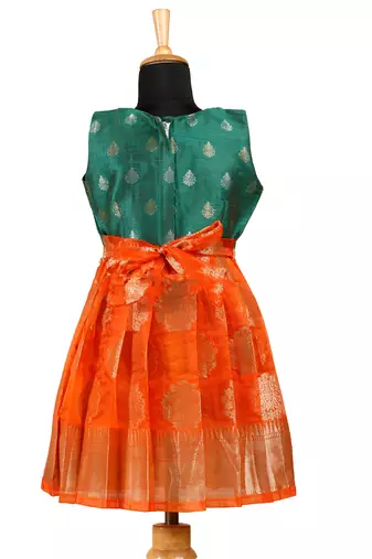Kids orange shaded organza pattu pavadai frocks