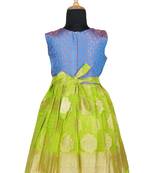 Kids green shaded organza pattu pavadai frocks