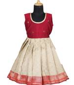 Girls  red  banaras mughal pattu pavadai frocks