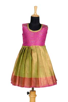 Green pastel maize pattu pavadai frocks for kids 1