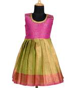 Green pastel maize pattu pavadai frocks for kids