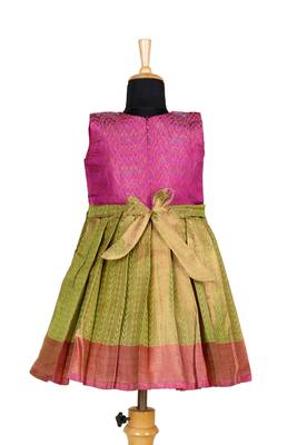 Green pastel maize pattu pavadai frocks for kids 2