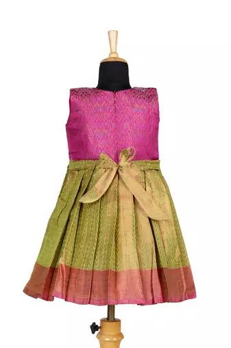 Green pastel maize pattu pavadai frocks for kids