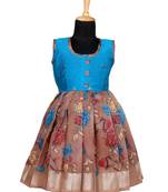Brown kalamkari fish pattu pavadai frocks for girls