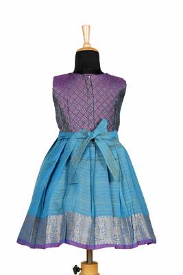 Blue golden tiles pattu pavadai frocks for girls 1