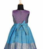 Blue golden tiles pattu pavadai frocks for girls
