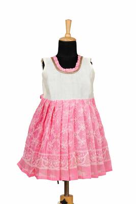 Pink kota creeper pattu pavadai frocks for girls 1