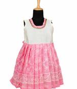 Pink kota creeper pattu pavadai frocks for girls