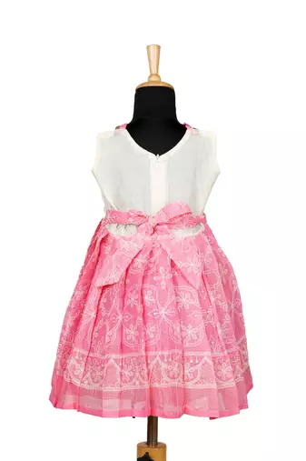 Pink kota creeper pattu pavadai frocks for girls