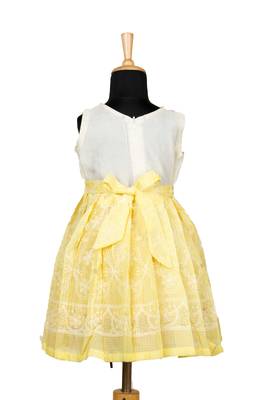 Yellow kota creeper pattu pavadai frocks for girls 2