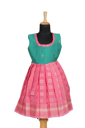 Girls peach copper athangudi pattu pavadai frocks