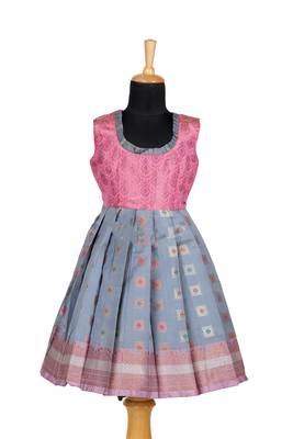 Girls grey copper athangudi pattu pavadai frocks 1