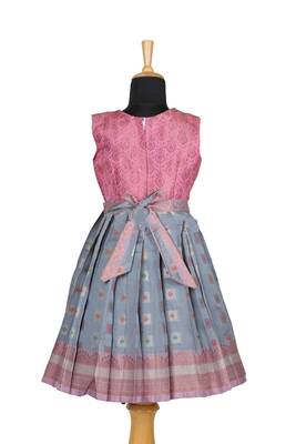 Girls grey copper athangudi pattu pavadai frocks 2
