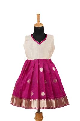 Girls magenta organza temple pattu pavadai frocks 1