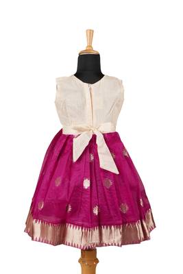 Girls magenta organza temple pattu pavadai frocks 2