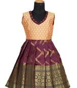 Maroon golden vector green pattu pavadai frocks for kids