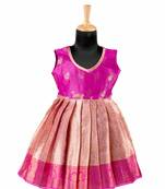 Pink golden croton pattu pavadai frocks for kids
